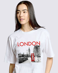 OG - Premium Quality 100% Cotton "LONDON" Graphic Boyfriend Tunic Tee Short Sleeve Crew Raw Edge