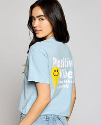 OG - Premium Quality 100% Cotton 'POSITIVE VIBES' Mineral Washed Short Sleeve Cropped Tee Raw Edge