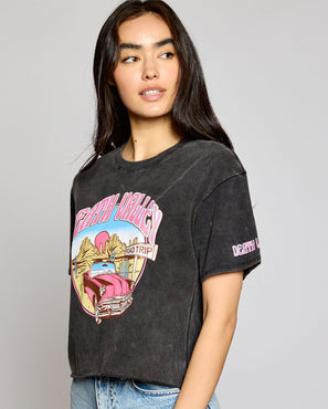 OG - Premium Quality 100% Cotton 'DEATH VALLEY' Mineral Washed Short Sleeve Cropped Tee Raw Edge