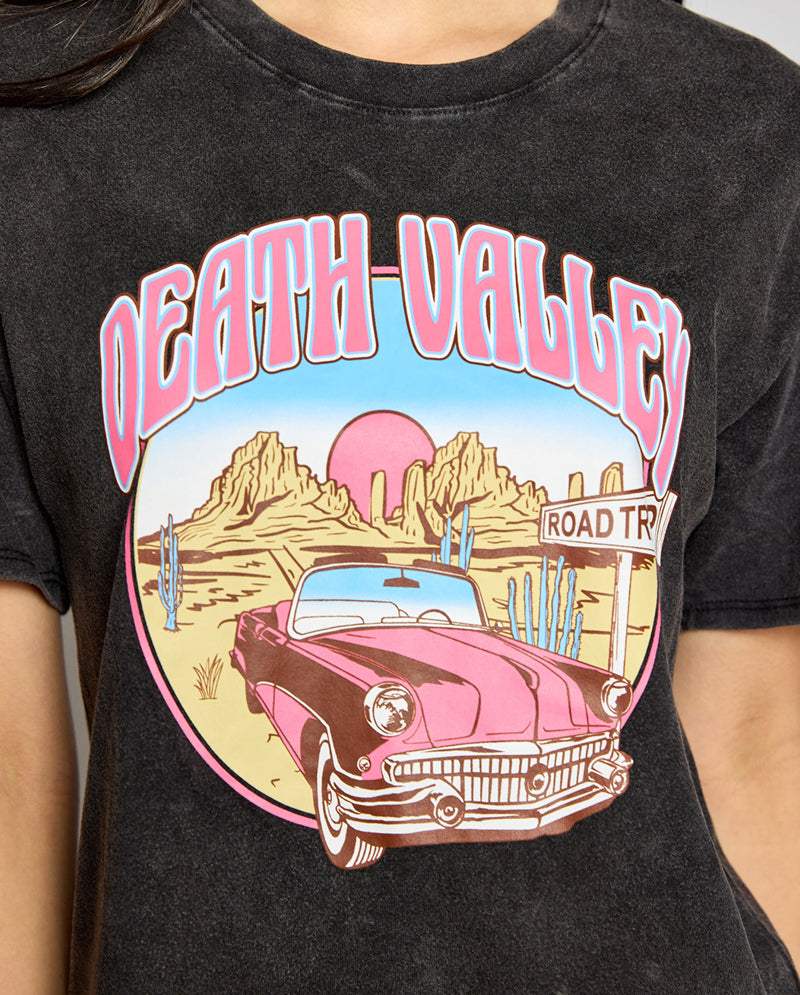 OG - Premium Quality 100% Cotton 'DEATH VALLEY' Mineral Washed Short Sleeve Cropped Tee Raw Edge
