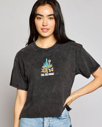 OG - Premium Quality 100% Cotton 'FEEL THE SUNSET CACTUS' Mineral Washed Short Sleeve Cropped Tee Raw Edge