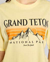 OG - Premium Quality 100% Cotton "GRAND TETON" Graphic Boyfriend Tunic Tee Short Sleeve Crew Raw Edge