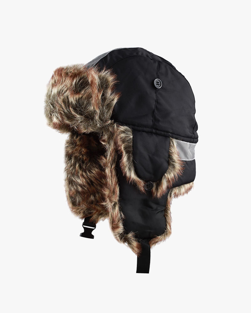 The Hat Depot - Safety Reflective Faux Fur Aviator Trapper