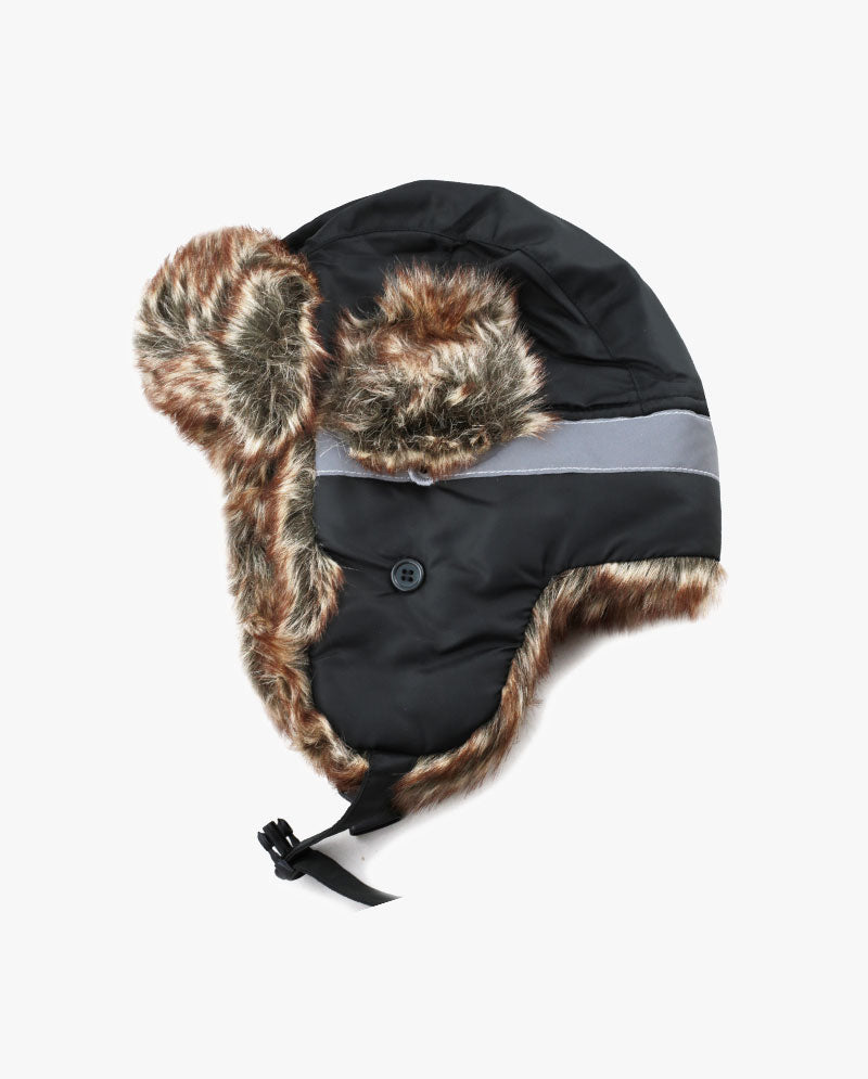 The Hat Depot - Safety Reflective Faux Fur Aviator Trapper