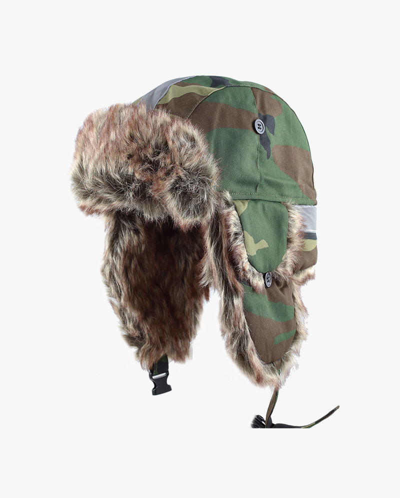 The Hat Depot - Safety Reflective Faux Fur Aviator Trapper