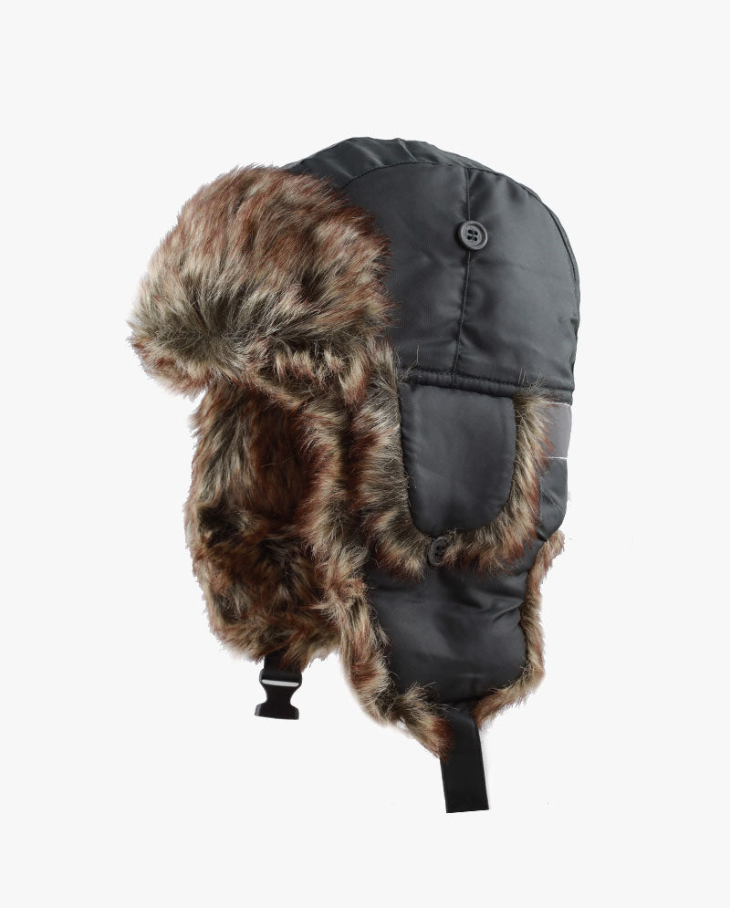 The Hat Depot - Safety Reflective Faux Fur Aviator Trapper