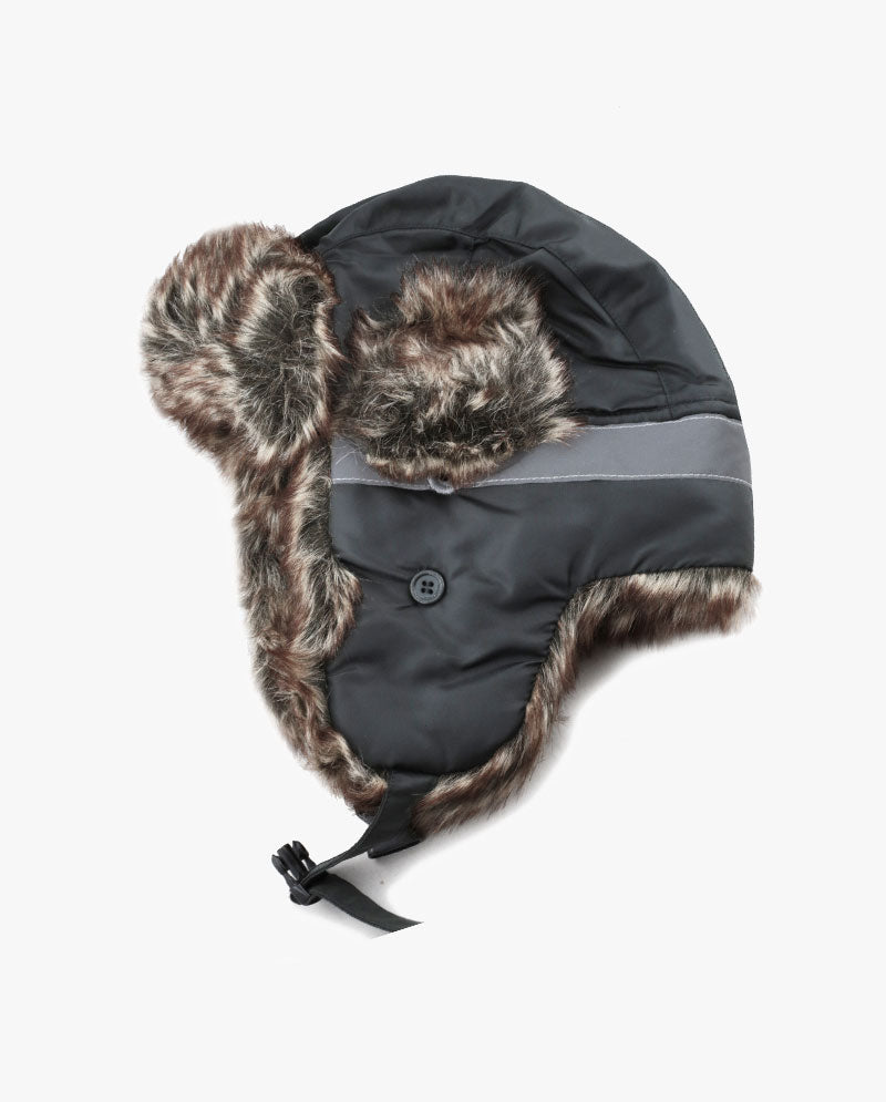 The Hat Depot - Safety Reflective Faux Fur Aviator Trapper