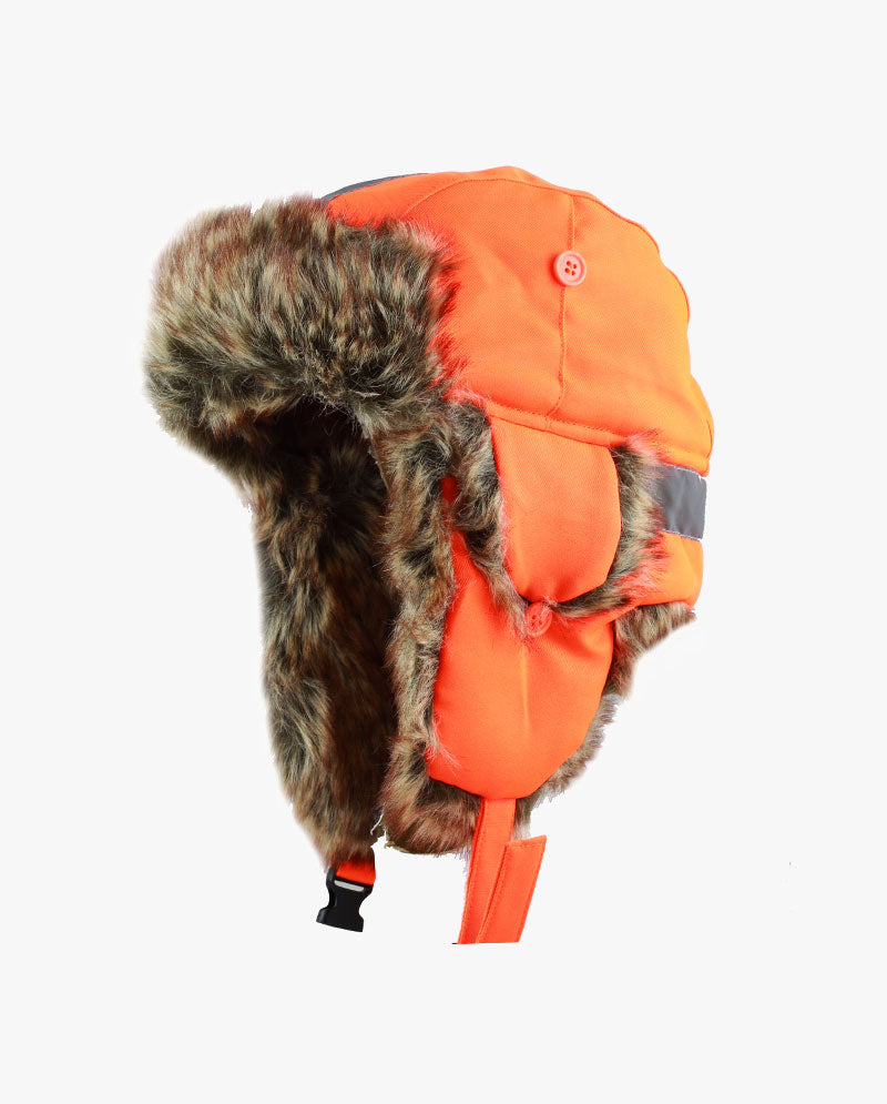 The Hat Depot - Safety Reflective Faux Fur Aviator Trapper