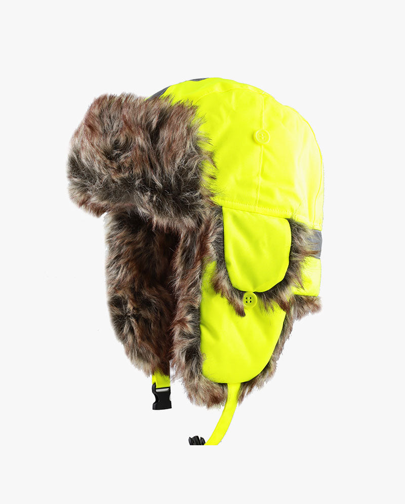 The Hat Depot - Safety Reflective Faux Fur Aviator Trapper