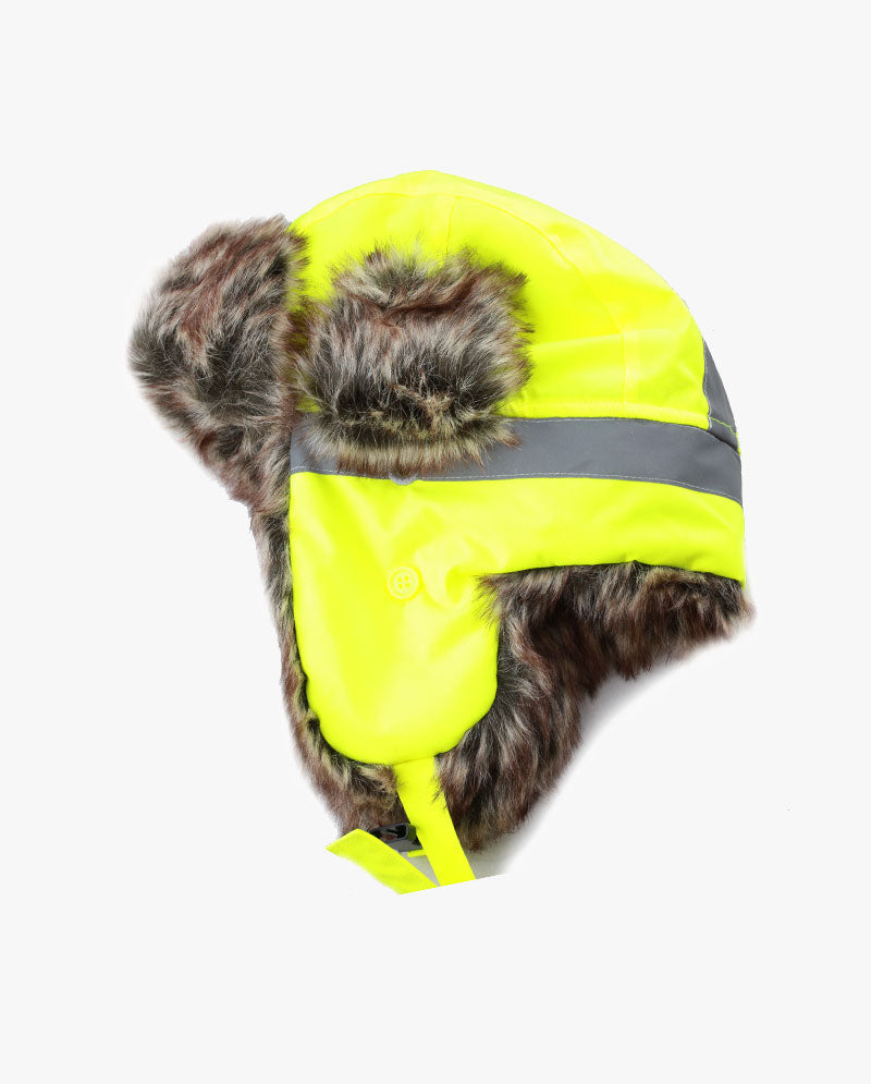 The Hat Depot - Safety Reflective Faux Fur Aviator Trapper