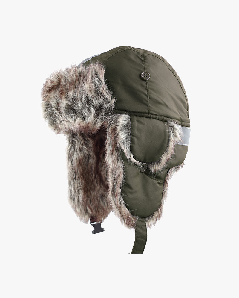 The Hat Depot - Safety Reflective Faux Fur Aviator Trapper