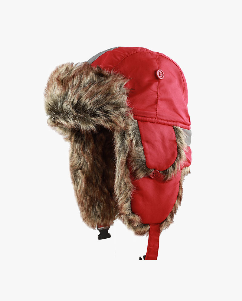 The Hat Depot - Safety Reflective Faux Fur Aviator Trapper