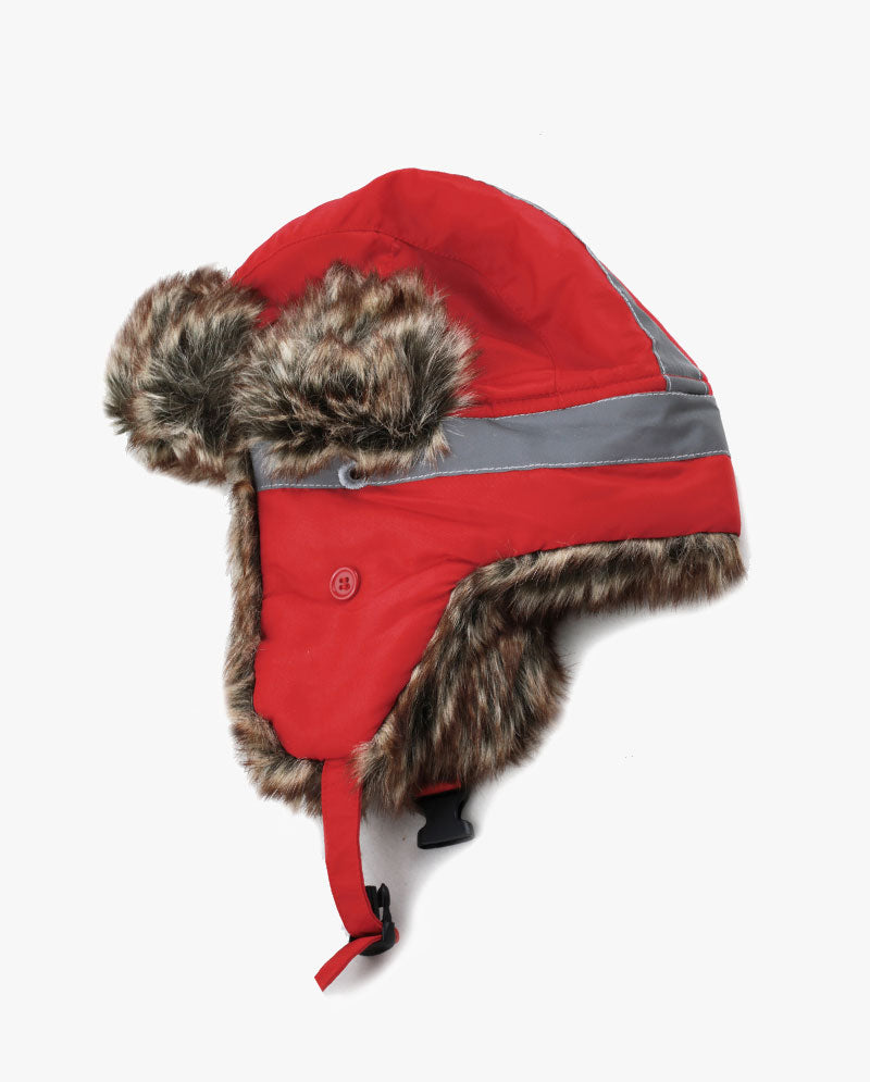 The Hat Depot - Safety Reflective Faux Fur Aviator Trapper