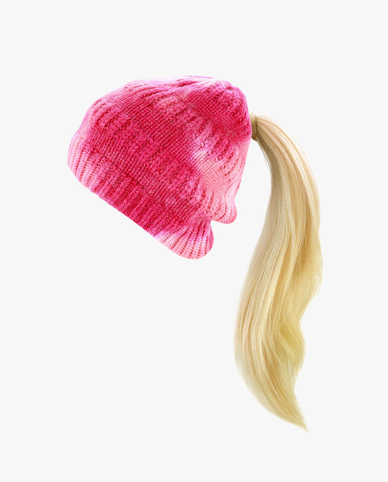 Black Horn - Tie Dye Ponytail Knit Beanie