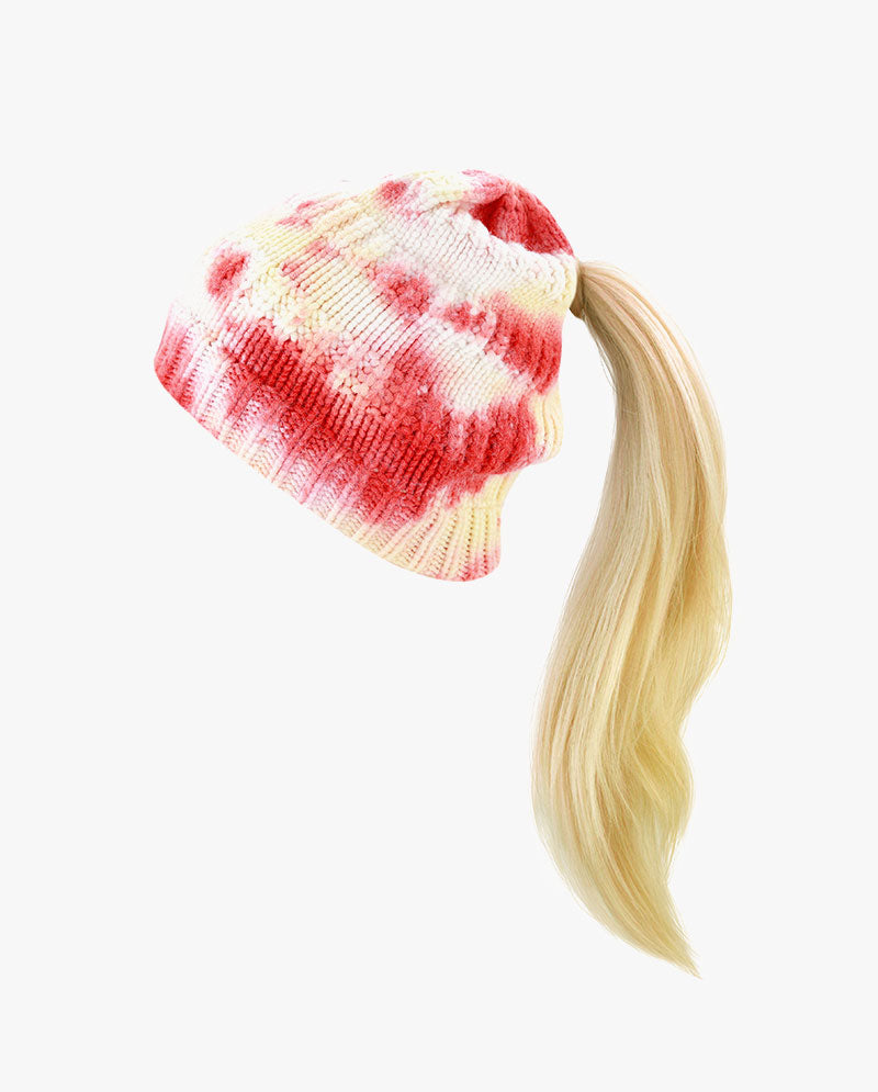 Black Horn - Tie Dye Ponytail Knit Beanie