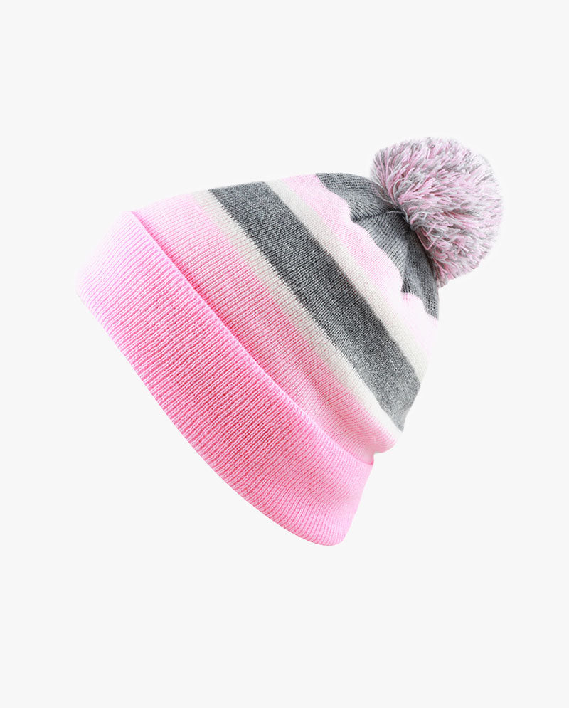 The Hat Depot Kids - Pom Pom Knit Stripe Beanie