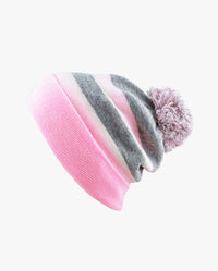 The Hat Depot - Cuffed Pom Pom Stripe Knit Slouch Beanie
