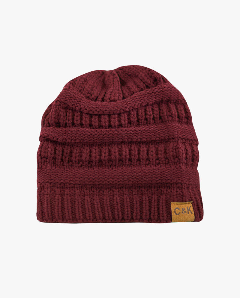 The Hat Depot - Solid Color Stretch Cable Knit Chunky Beanie