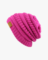 The Hat Depot - Solid Color Stretch Cable Knit Chunky Beanie