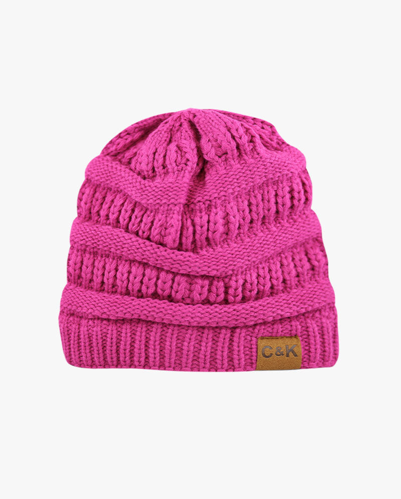 The Hat Depot - Solid Color Stretch Cable Knit Chunky Beanie