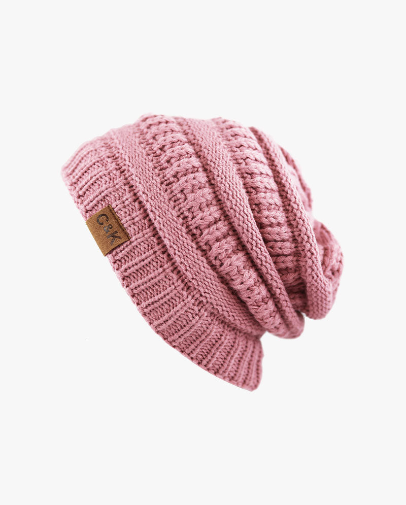 The Hat Depot - Solid Color Stretch Cable Knit Chunky Beanie