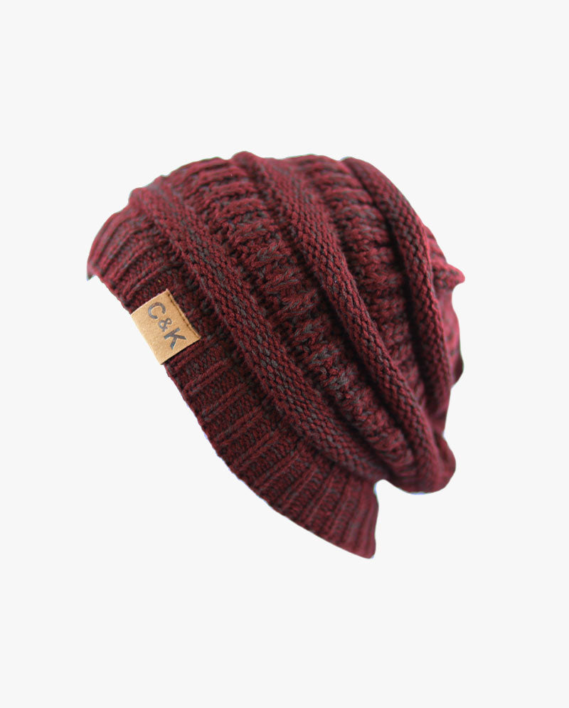 The Hat Depot - Two Tone Stretch Cable Knit Chunky Beanie S12