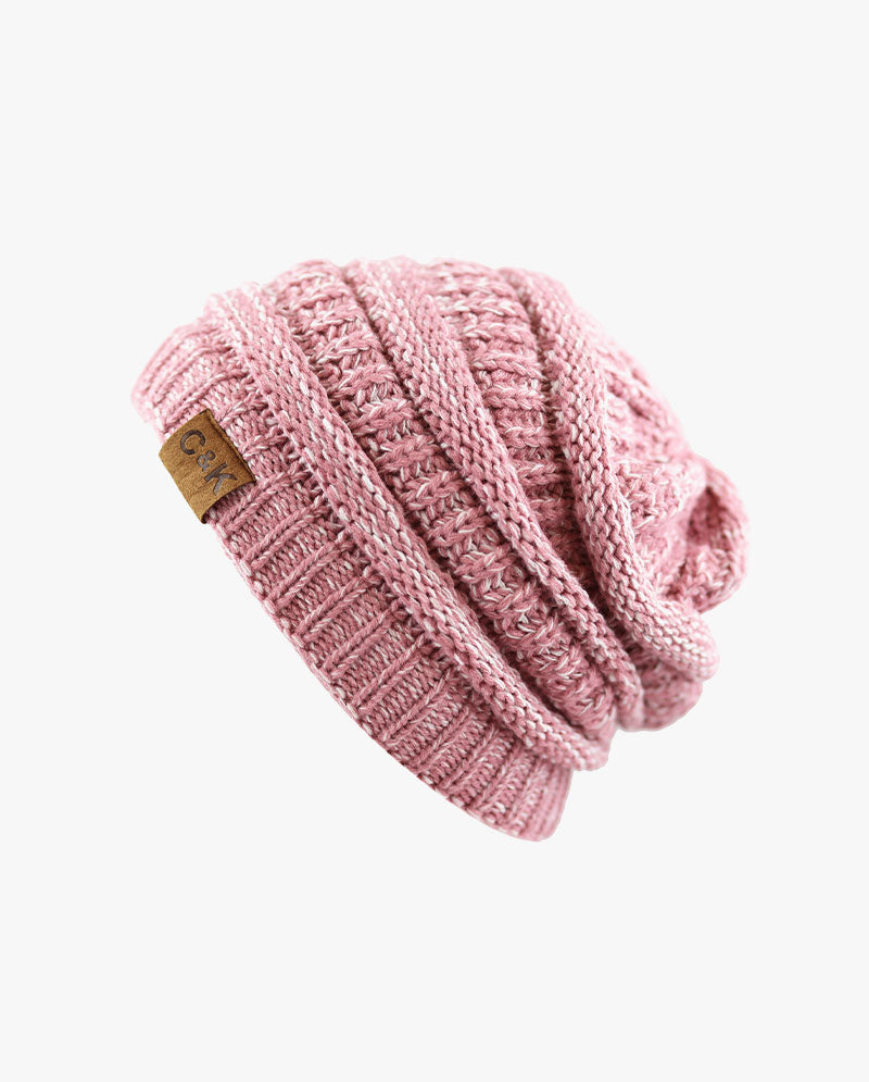 The Hat Depot - Two Tone Stretch Cable Knit Chunky Beanie S12