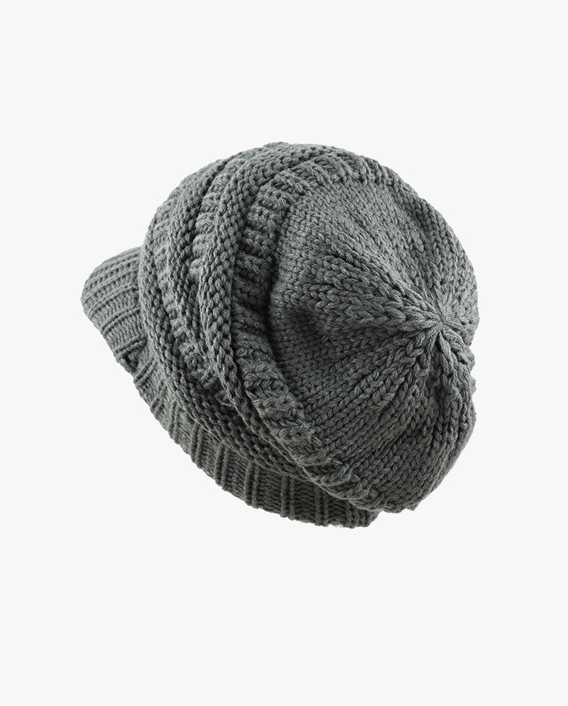 The Hat Depot - Chunky Long Knit Visor Beanie